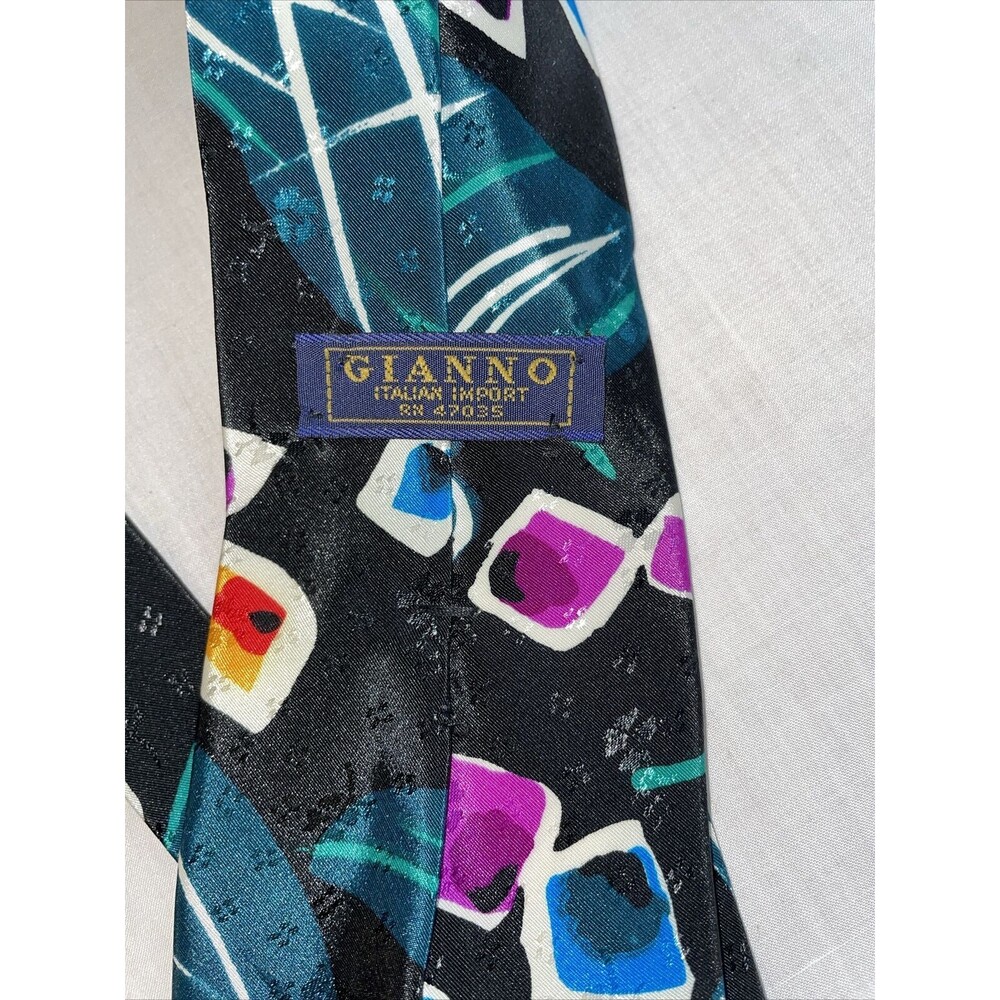 Gianno Dress Tie Mens Size 55" Black Geometric 100% Polyester Designer - Picture 2 of 12